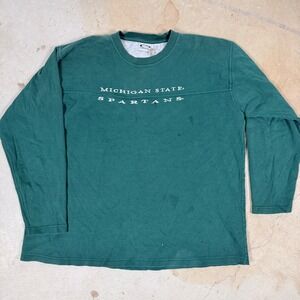 Michigan State Spartans Long Sleeve Crewneck  Mens Large Green Cotton